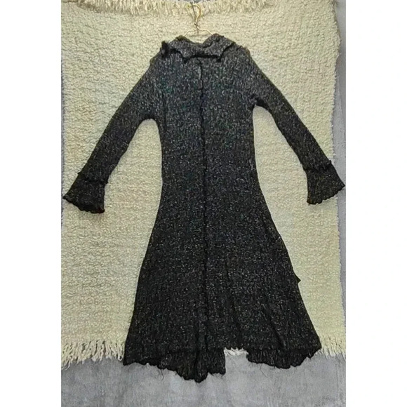 Vintage Hendi Ruffle Sweater Cardigan Faux Fur Trench Wool Belt - Picture 3 of 16